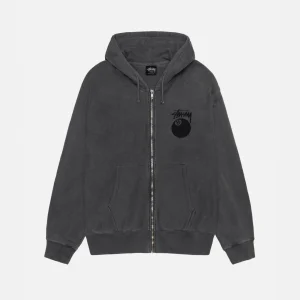 Stussy Felpa con cappuccio 8 Ball con zip tinta a pigmento nera