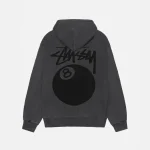 Stussy Felpa con cappuccio 8 Ball con zip tinta a pigmento nera