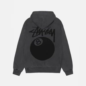 Stussy Felpa con cappuccio 8 Ball con zip tinta a pigmento nera