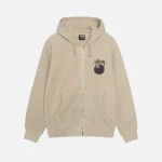 Stussy Felpa con cappuccio 8 Ball con zip tinta pigmento cachi