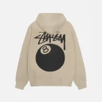 Stussy Felpa con cappuccio 8 Ball con zip tinta pigmento cachi